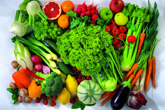 Alimentação sem glúten com frutas, verduras e legumes